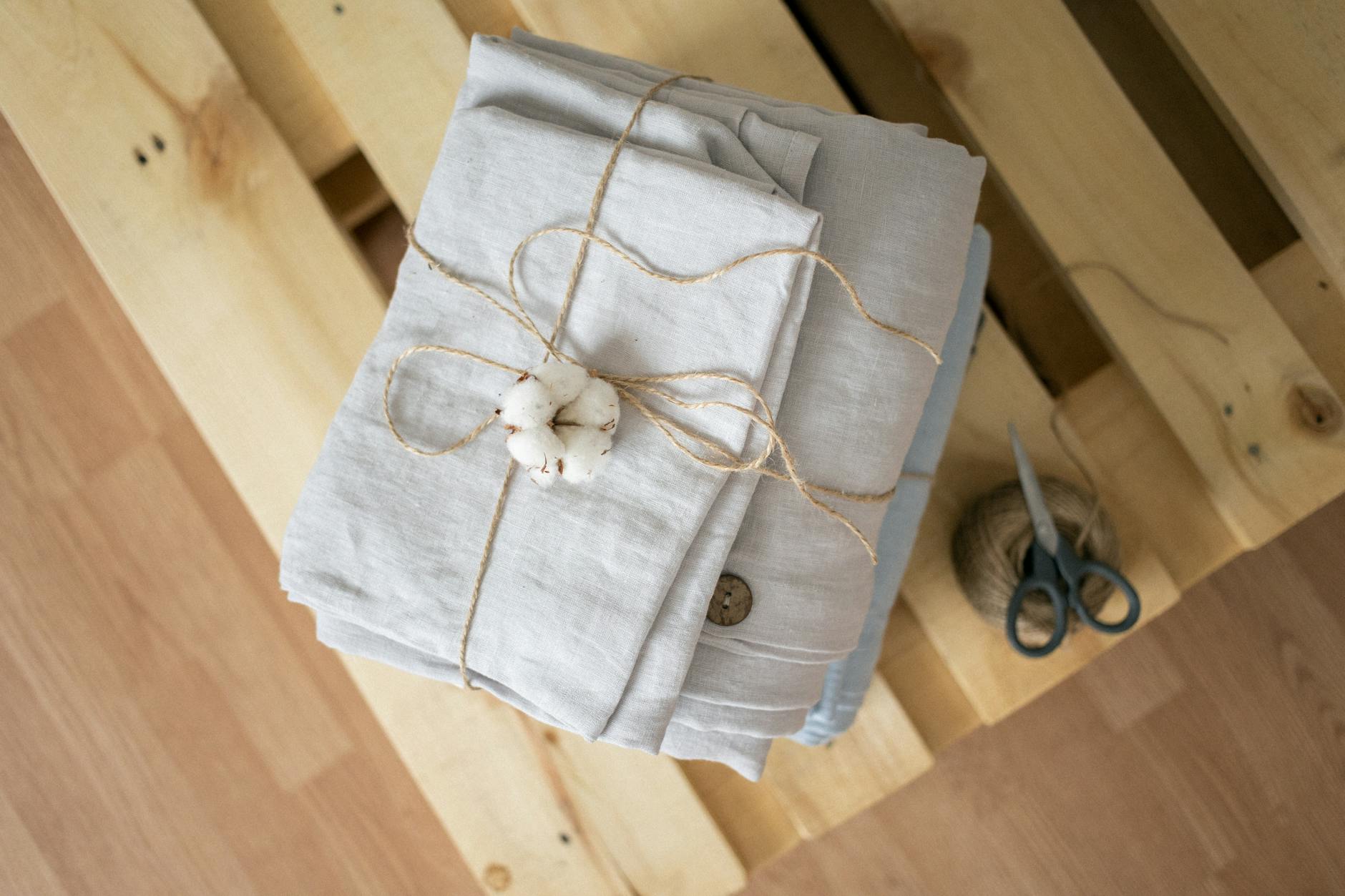 sustainable and eco friendly clothing wrapped in twine and cotton 